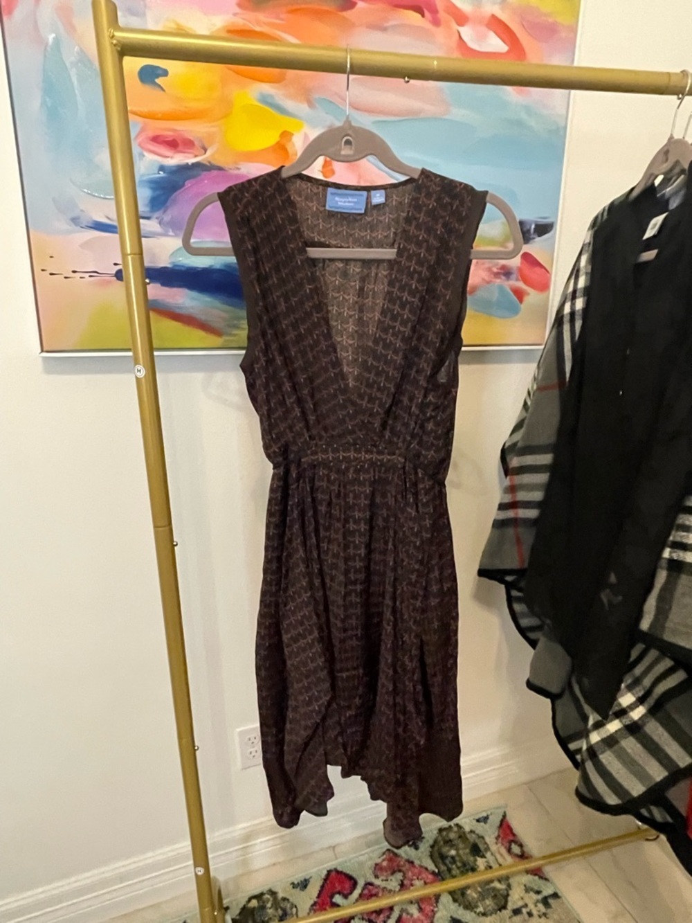 Simply Vera Vera Wang Brown Patterned Sleeveless Midi Dress Medium‎